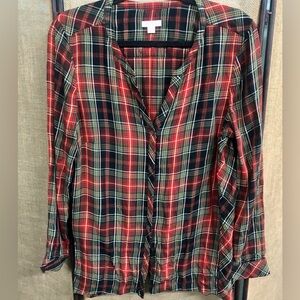 J. Jill Red and Green Tartan Plaid Button-Down Shirt Size M